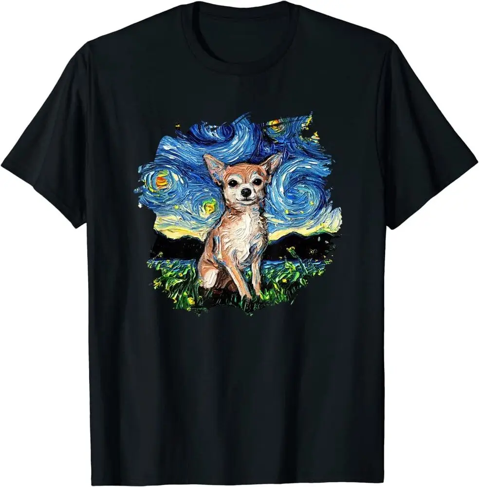 Tan Chihuahua Starry Night Impressionist Dog Art T-Shirt