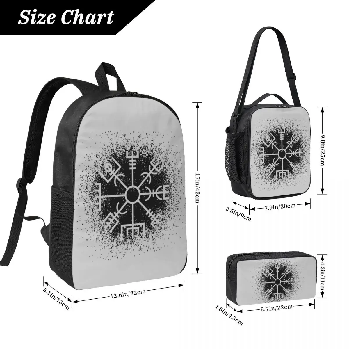 Vegvisir Viking Compass Norse Symbol Backpack BookBag School Bag Laptop Shoulder Bags 3ps Insulated Lunch Bag Pencil Case