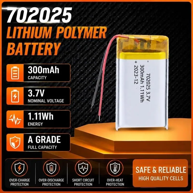 100pcs 702025 Polymer lithium battery 300mAh reading pen, beauty instrument Bluetooth speaker battery 3.7V KC certification