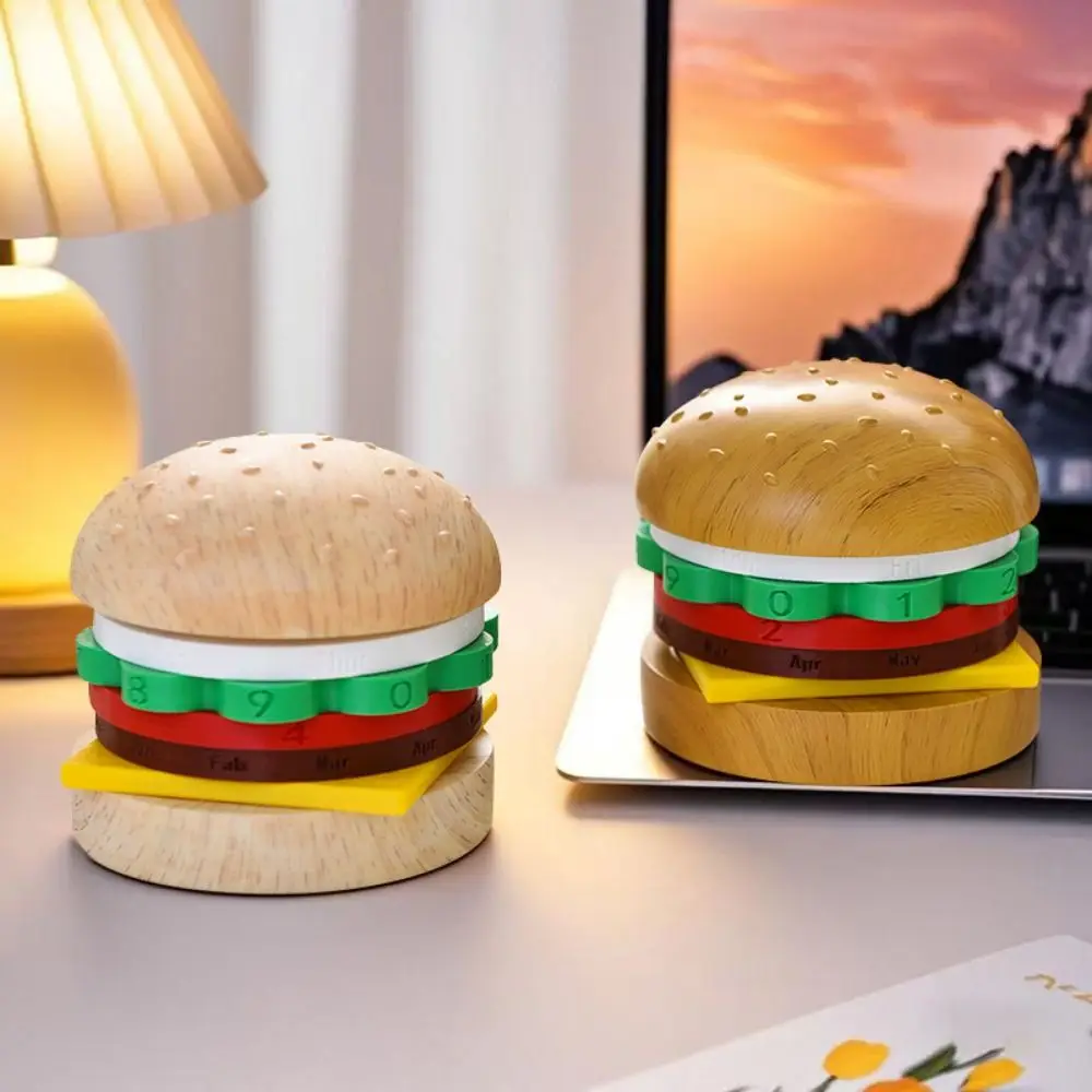 Creative Hamburger Perpetual Calendar Non-slip Bottom Reusable Rotating Desk Calendar Date Rotatable Stable