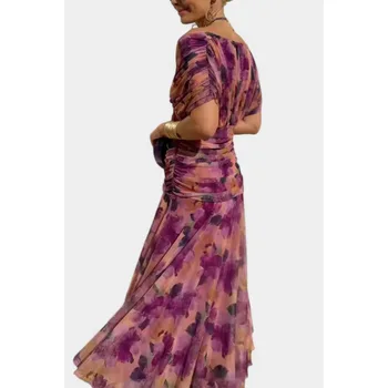 Women French V Neck Chiffon Floral Print Camisole Dress 2026 Fall New Elegant Off Shoulder Flowy Hem Vacation Party Midi Dresses 6