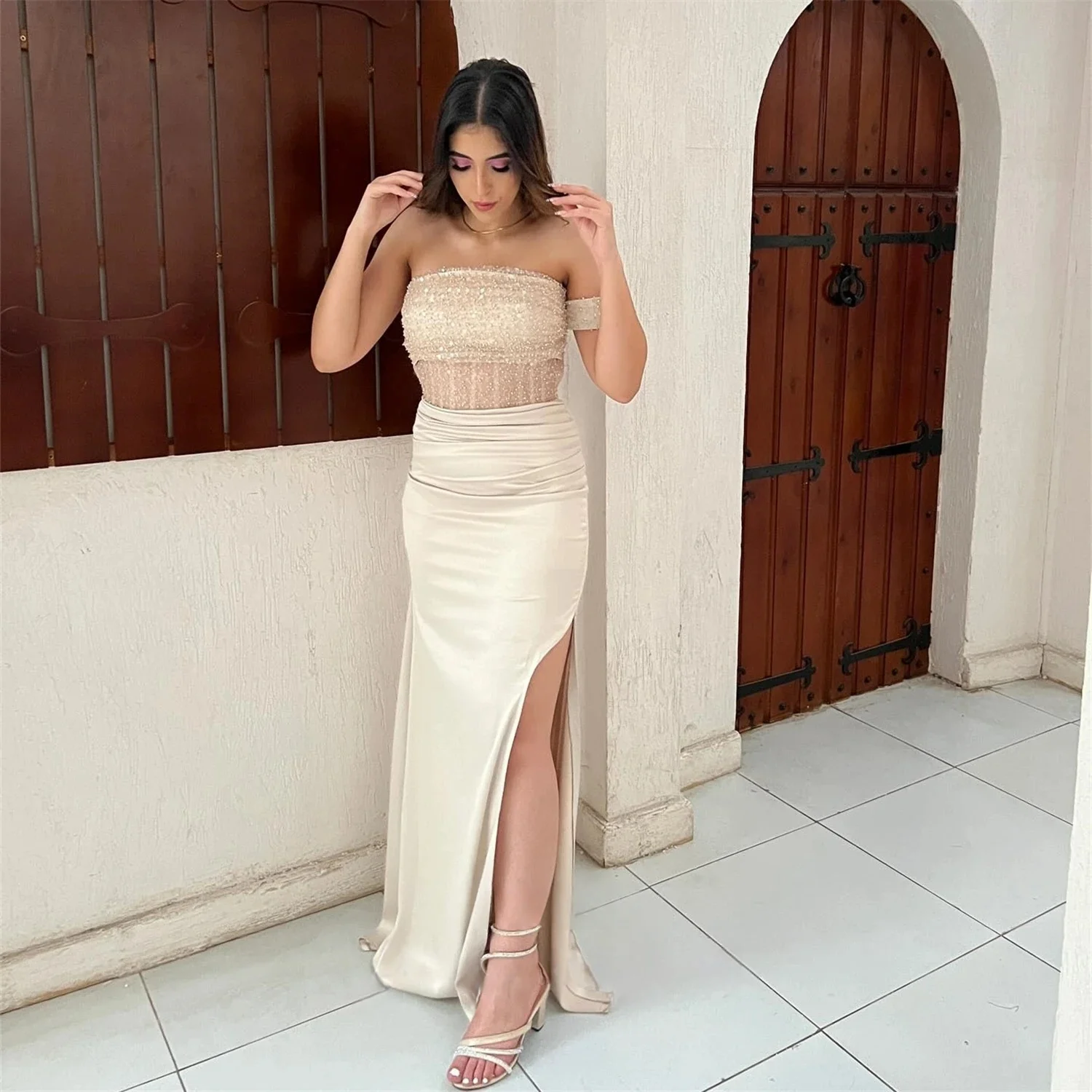 

Длинное платье без бретелек с разрезом на заказ Вечерние платья Pastrol Унисекс Джерси Ретро Дубай Саудовская Аравия Израиль Пром по индивидуальному заказу