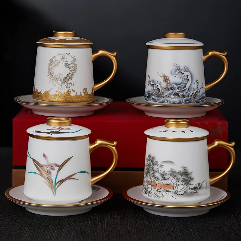 Men's high-grade business gifts birthday gift suet jade porcelain teacups sent to leaders and elders to customize logo.