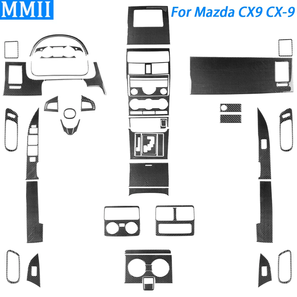 For Mazda CX9 CX-9 2010-2015 Carbon Fiber Gear Shift Radio AC Dashboard Air Outlet Panel Set Car Interior Accessories Sticker