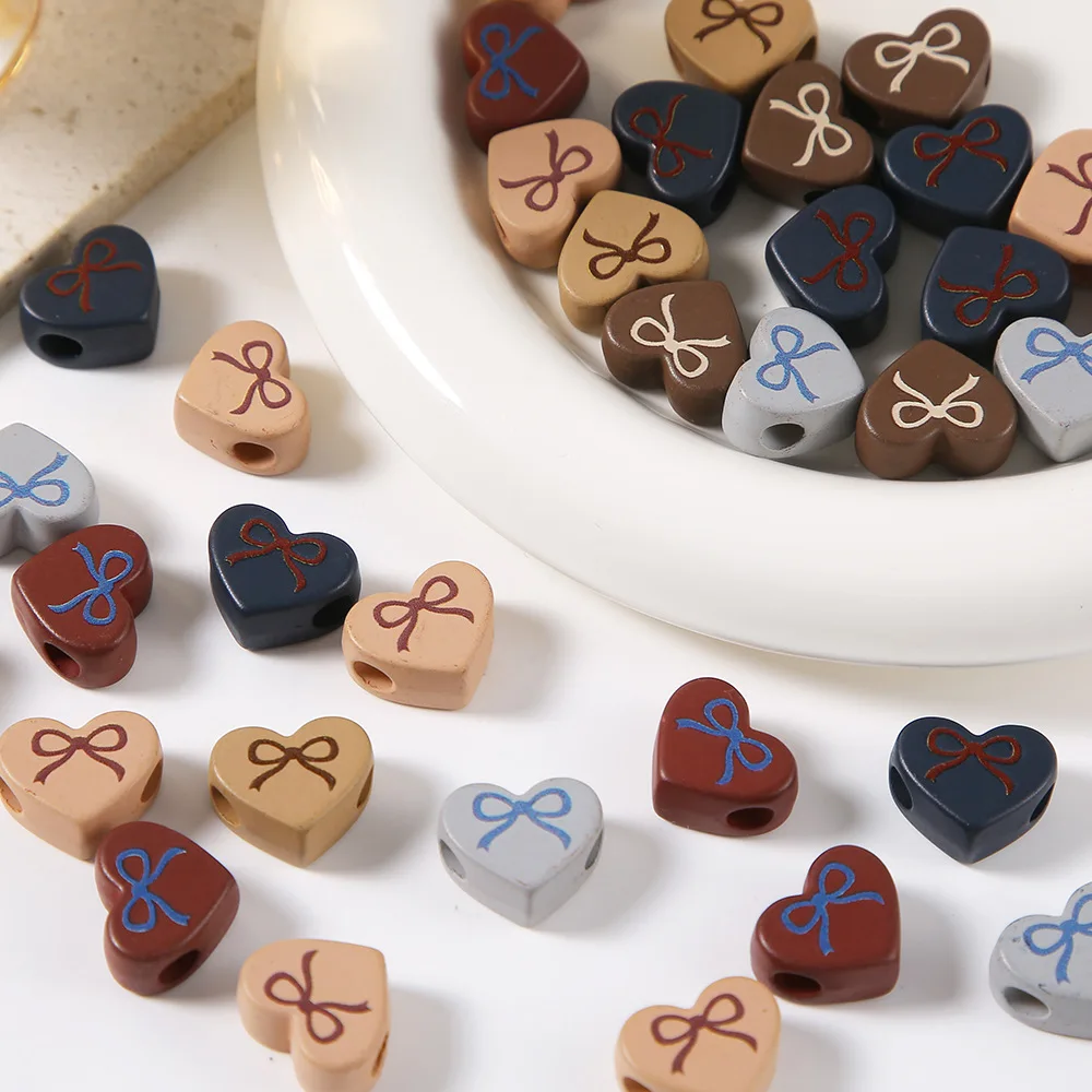 10PCS Maillard Series Acrylic Heart Beads For Jewelry Making Interval Beads Necklace Bracelet Craft DIY Supplies
