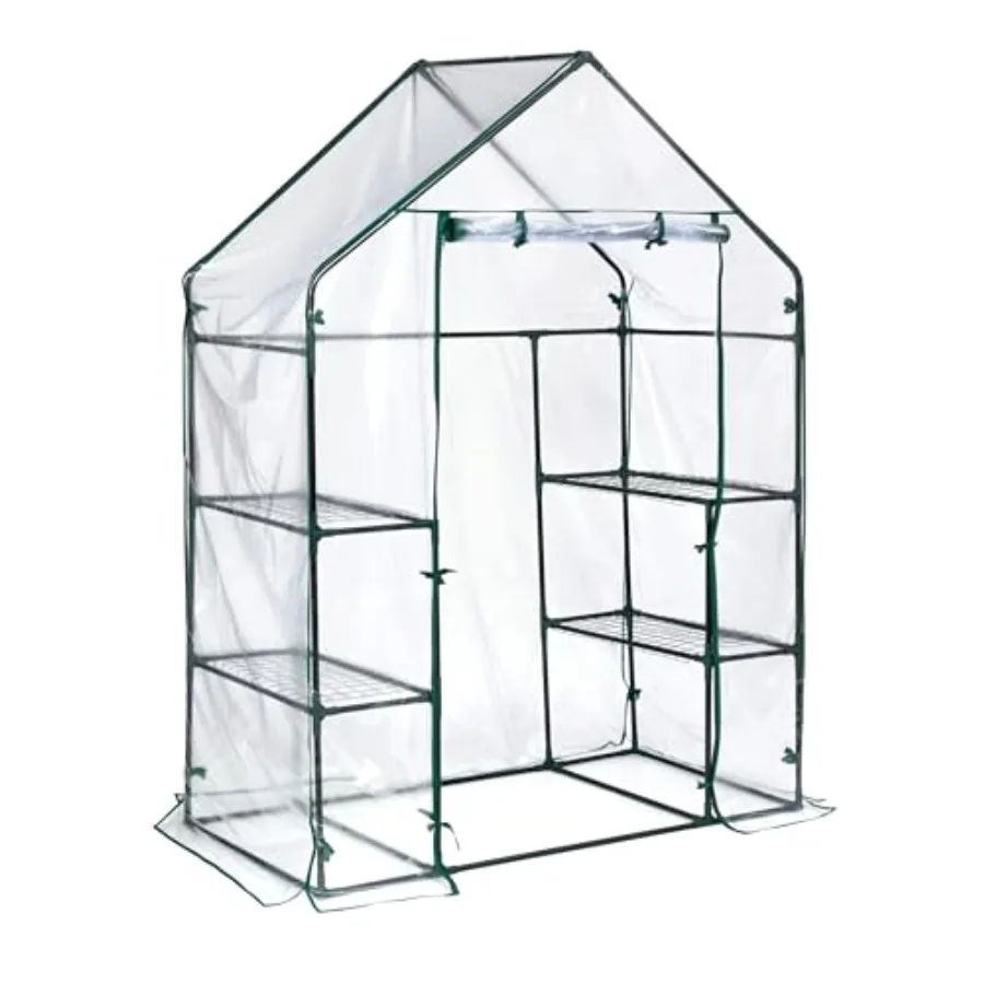 

AllSeason Mini Walkin Greenhouse with 4 Wire Shelves for Outdoors 4'8 x 29 x 6'5 EasyAccess Design Durable Translucent Panels I