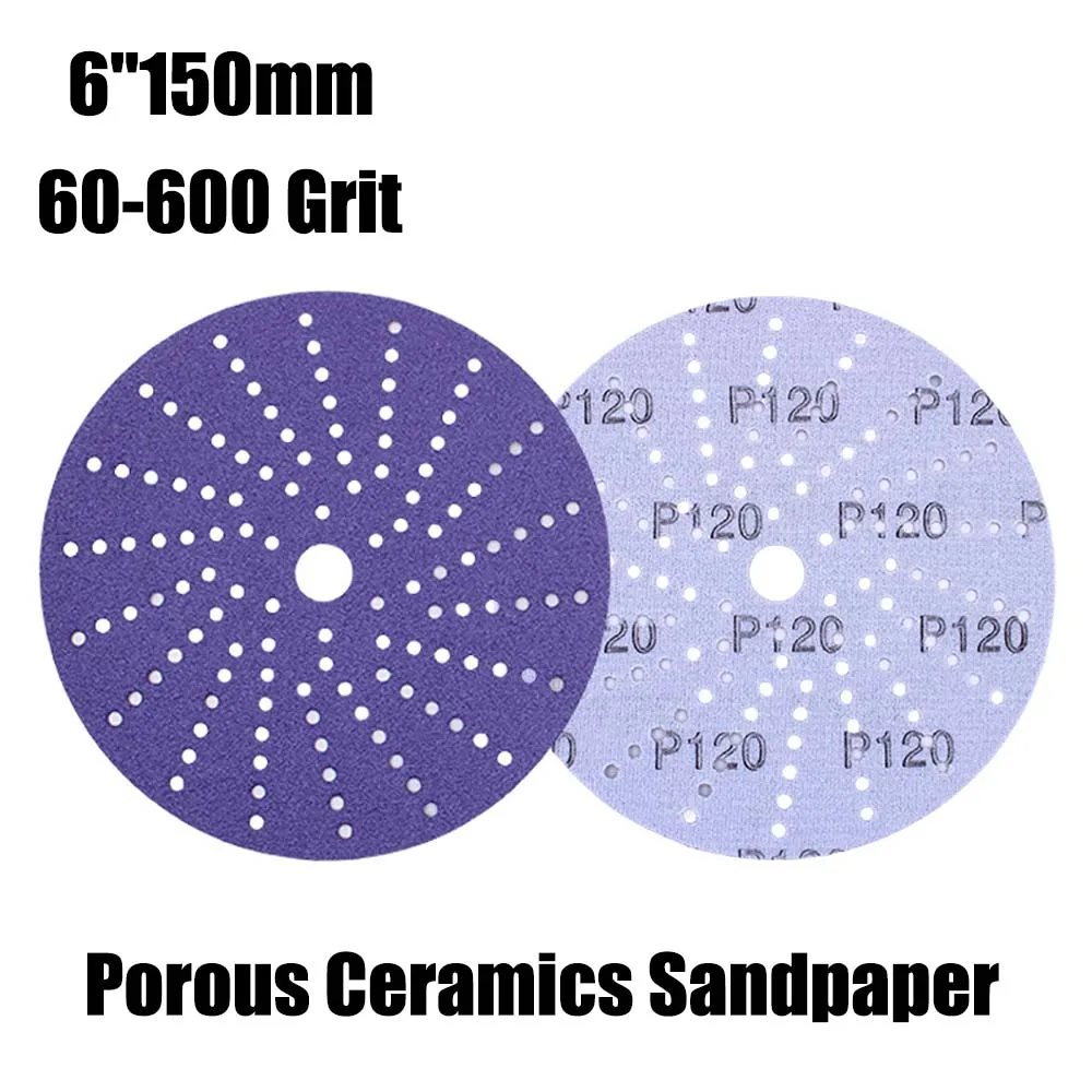 

10Pcs 150mm Porous Ceramics Sandpaper 60-600 Grit Hook and Loop Dust-free High-performance For Car Body Drywall Paint Grinding