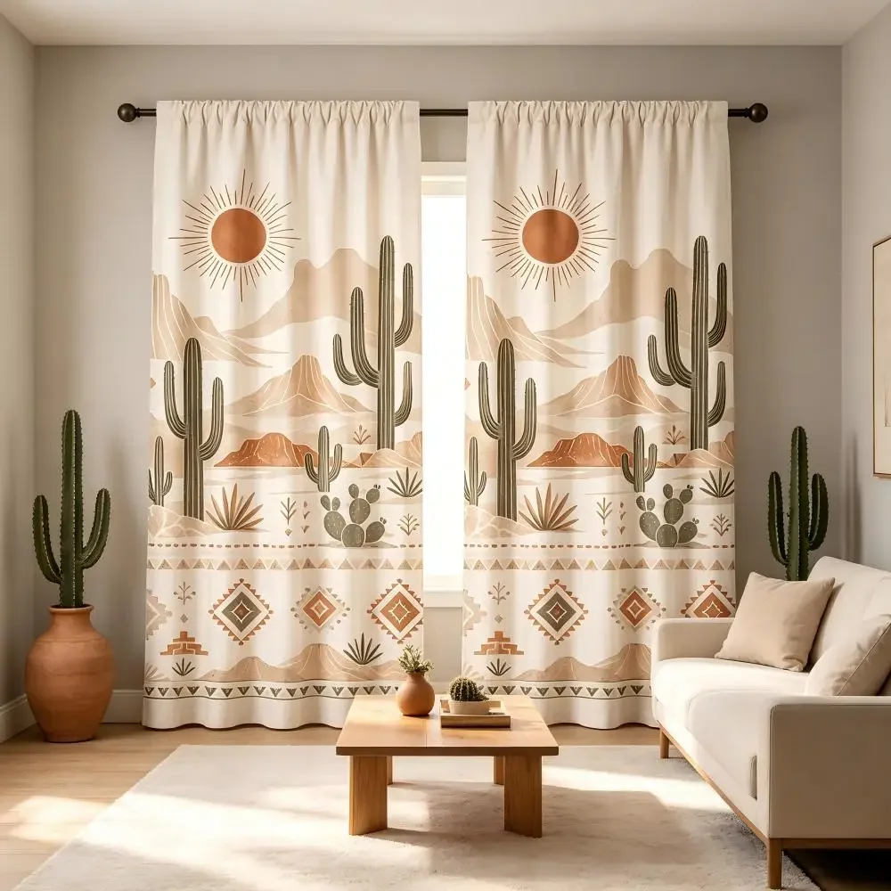 Boho Desert Sunset Curtains Beige Living Room Window Drapes Aesthetic Home Decor Curtain Panels