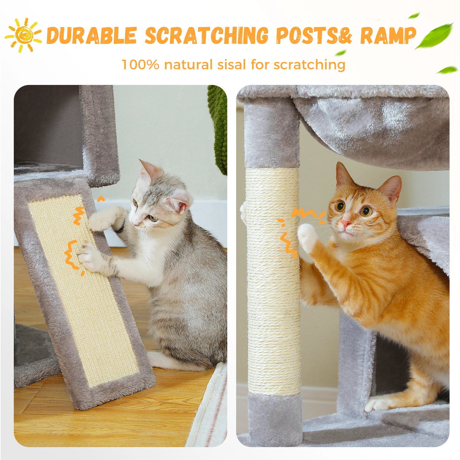 Large Cat Tree for Indoor Cats, Multi-Level Cat Tower with Sisal Scratching Post, 2 Spacious Condo, Cat Scratching Pad, Cat Toys