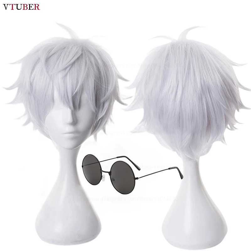 High Quality Gojo Satoru Cosplay Wig Anime Jujutsu Kaisen Cosplay Gojo Short Heat Resistant Synthetic Hair Anime Wigs + Wig Cap