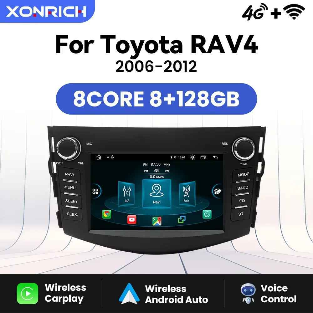 Bezprzewodowy odtwarzacz samochodowy Carplay z AI Voice do RAV4 2006 2007 2008 2009 2010 2011 2012 Android 14 Autoradio 8+128GB Stereo Audio