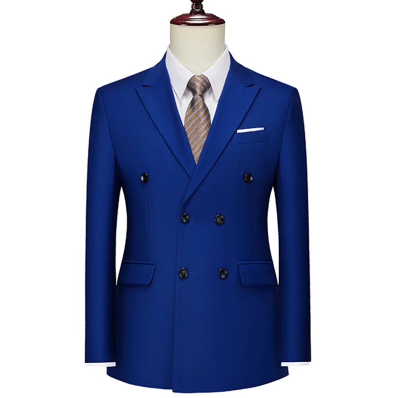 

2023 Fashion New Men's Casual Boutique Business Solid Color Double Breasted Dress Formal Suit Blazers Jacket Coat