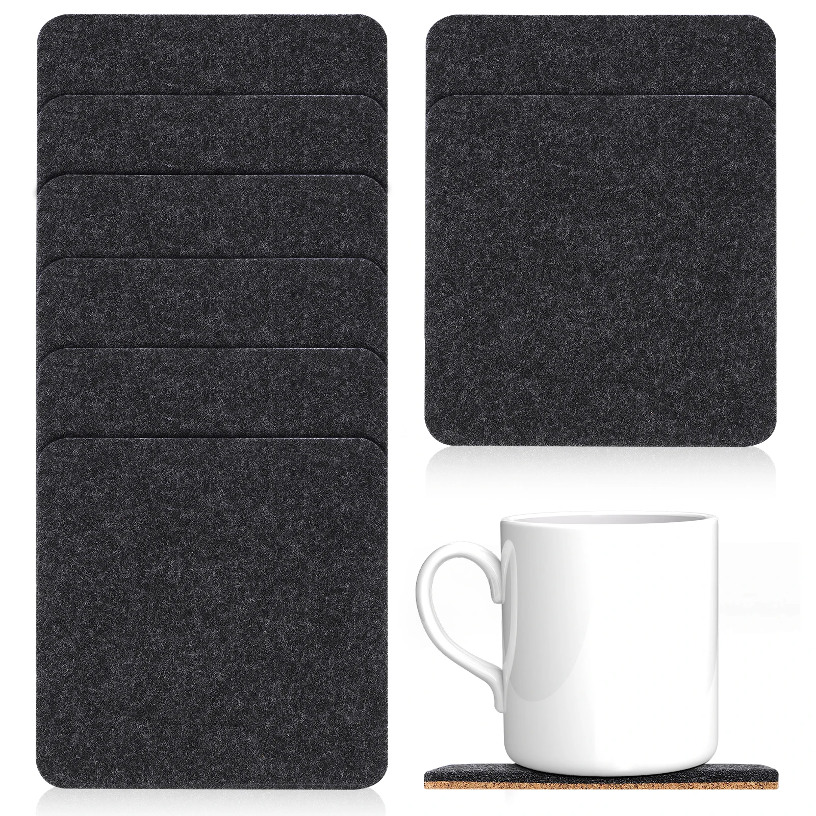 

8 pcs Reversible Coasters Square Cup Mat Heat Resistant Absorbent Drink Pad For Home Office Coffee Shop Felt Cork Table
