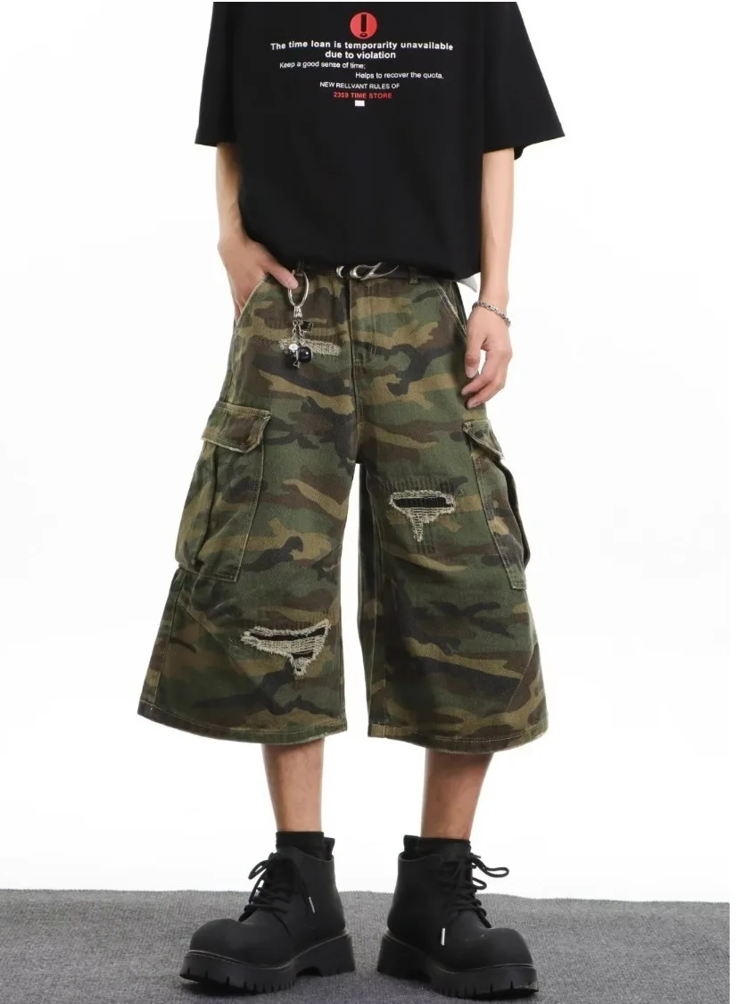 

Retro American Camouflage Workwear Pants Men's Women's Summer New Trendy Brand Workwear Seven-Quarter orts Casual Pants