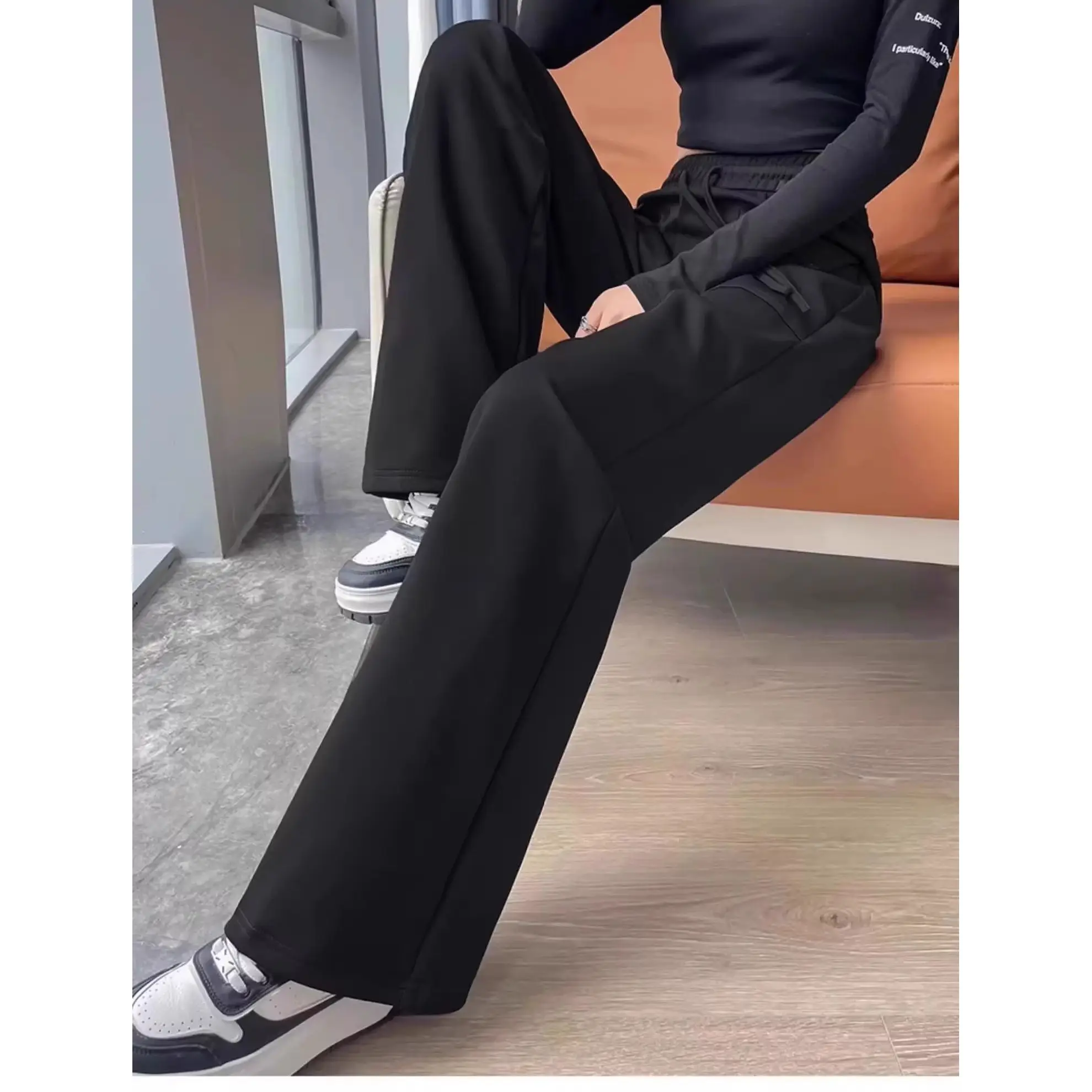 Spring Autumn Wide Leg Pants Casual Straight Leg Workwear Trousers Women's Fashion Style Sporty Pants Clean Fit Low Waist