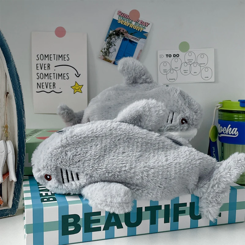 Cute Plush Ocean Shark Pencil Case Portable Cosmetic Bag Large Capacity Pen Pouch Stationery Storage Box School Office Supplies