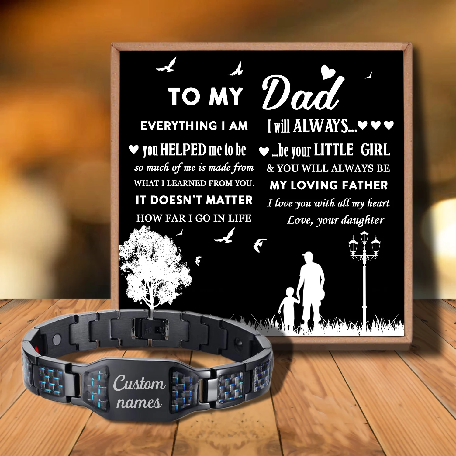 

Sac3203 Our Dear Dad Never Forget That We Love from Love Daughter Customizable Message Card Bracelet for Birthday Anniversary