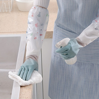 1Pair Lengthen Dishwashing Cleaning Silicone Gloves Rubber Dish Washing Glove Scrubber for Household Kitchen Clean Tool