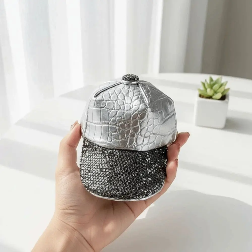 Polyester Baseball Cap Pendant Pouch Rhinestone Crocodile Grain Leather Hat Hanging Bag Contrast Color Anti-splash Water