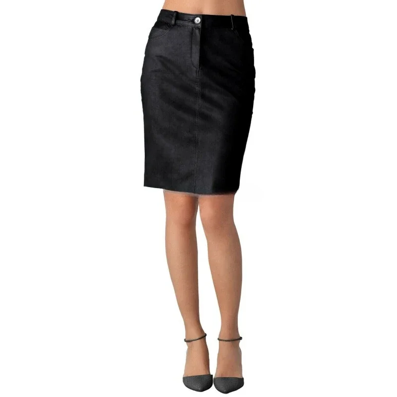 Stylish Women's Genuine Lambskin Pure Leather Skirt Black Above Knee Skirt