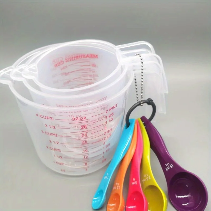 3pcs Plastic Measuring Cups and Spoons Set, High Transparency with Graduated Scale, Kitchen Baking Accessories