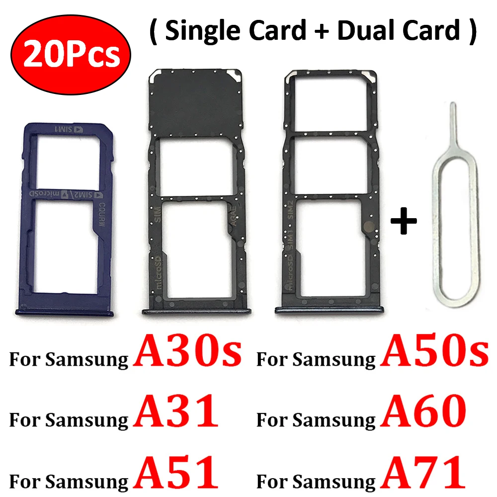 

20Pcs， For Samsung A30S A50S A31 A51 A71 A60 SIM Card Holder Tray chip slot drawer Holder Adapter Socket