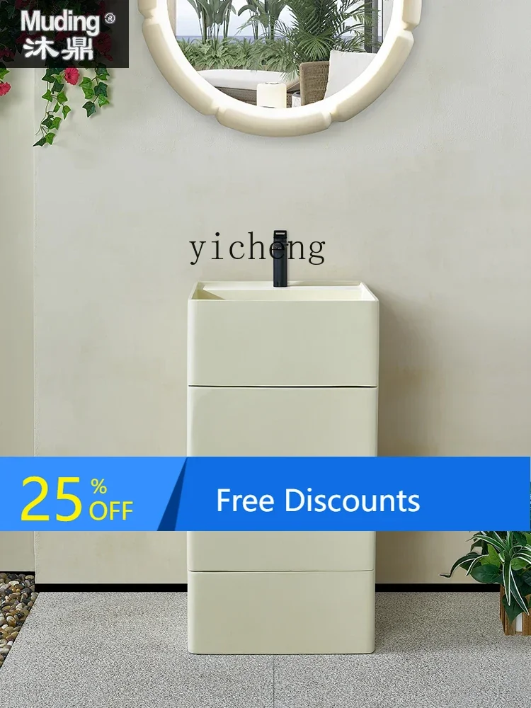 

LYY Artificial Stone Whole Washbin Wash Basin Cabinet Combination Storage Column Wash Basin Square Cream Style Bathroom Cabinet