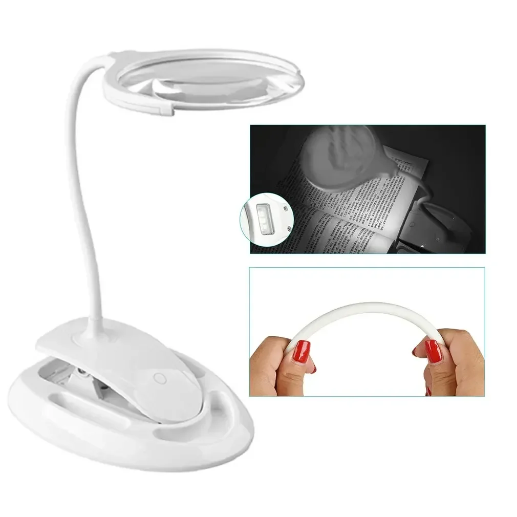 High Quality Optical LED Magnifier Desktop LED Lamp High Definition Magnifier Firm Clip LED Light Magnifying Glass Lens