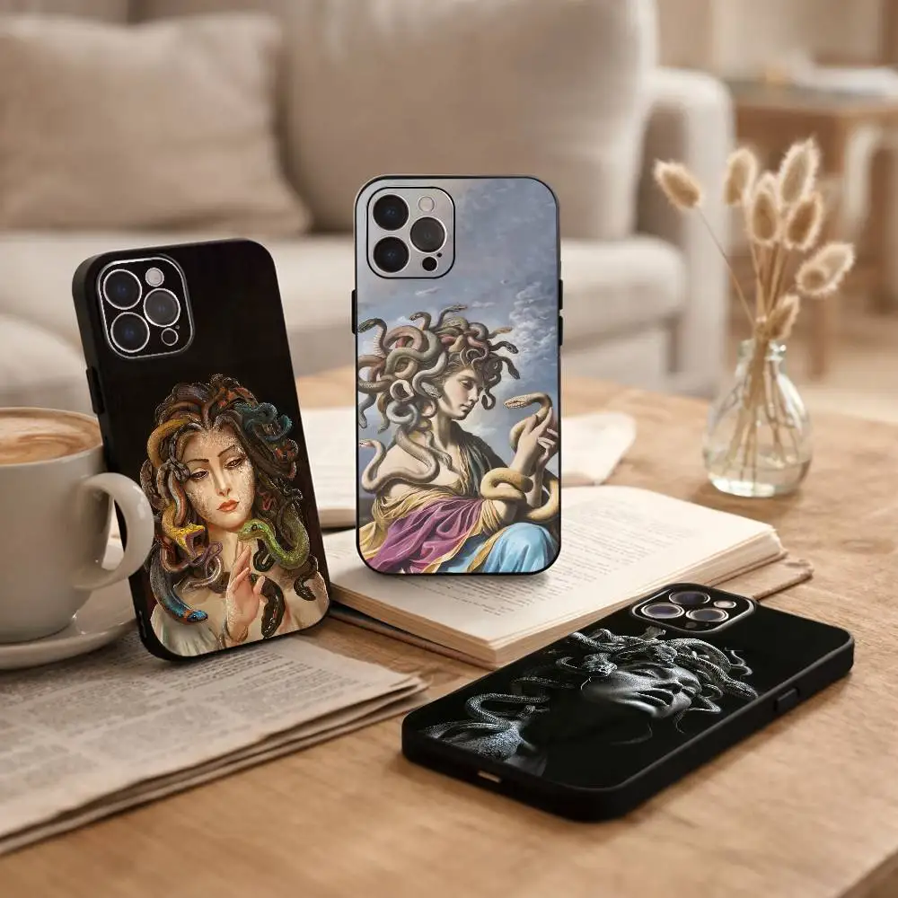

M-Medusa Greek Mythology Phone Case For iPhone17,16,15,14,13,12Plus,Pro Max,XS,5G Soft Silicone Black Cover