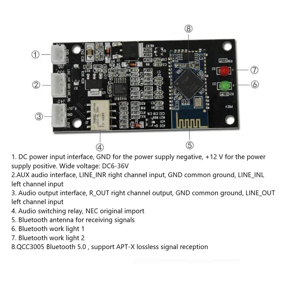 บลูทูธ 5.0 บอร์ด QCC3005 เครื่องขยายเสียงโมดูลบลูทูธ Lossless APTX เครื่องขยายเสียง DIY