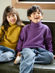 Children's Thick Pure Wool Turtleneck Pullover Boys Girls Kid 100% Australian Merino Heavy Sweater Teenager Tops Jumper Winter