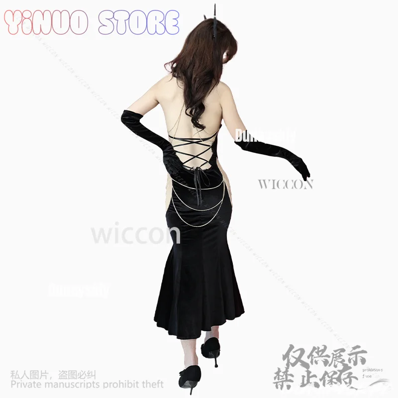 Anime Overlord Albedo Cosplay Sexy reina mujeres niñas vestido de noche negro Lolita elegante sirena a juego banquete graduación ceñido al cuerpo