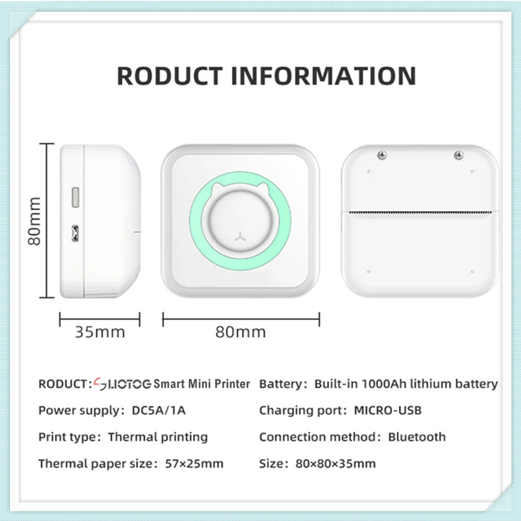 Bonito impressora portátil mini impressão térmica com impressão de bolso photo maker 57mm papel adesivo sem fio bt 203dpi android ios impressoras