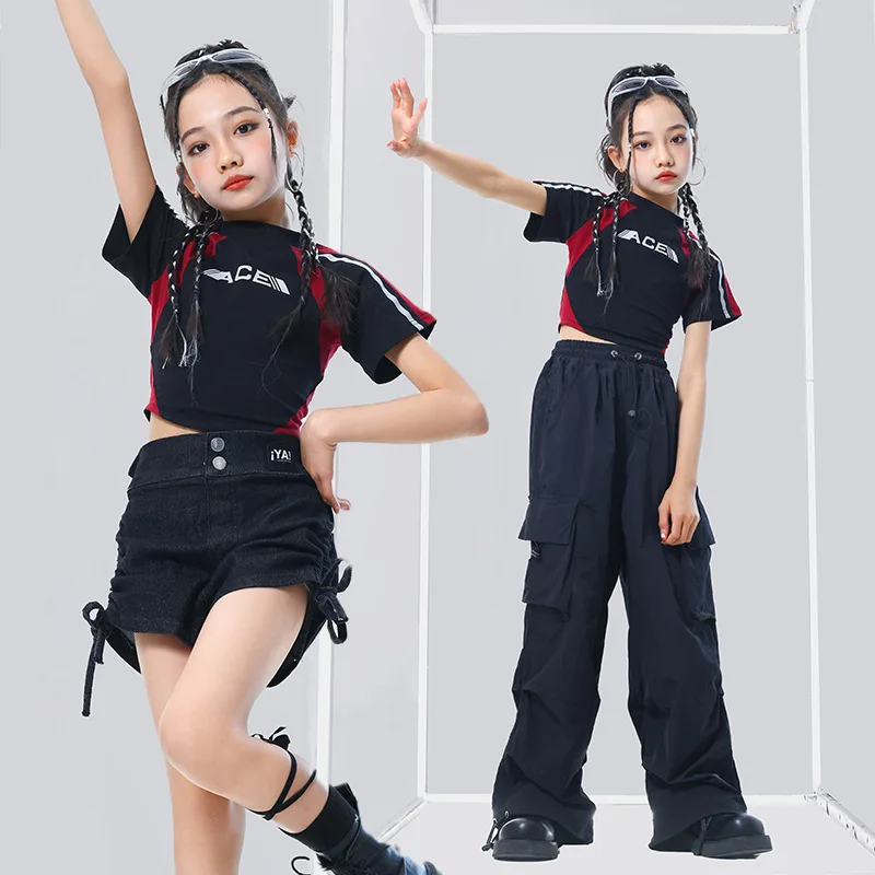 Ensemble de vêtements de danse Hip Hop pour filles, haut court pour enfants, Costume de spectacle d'entraînement de danse moderne Jazz, Costume de Cosplay Pop