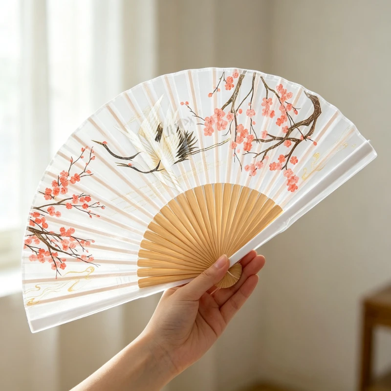 Chinese Printed Portable Retro Handheld Fan Used for Daily Dressing Photos Props Home Art Decoration