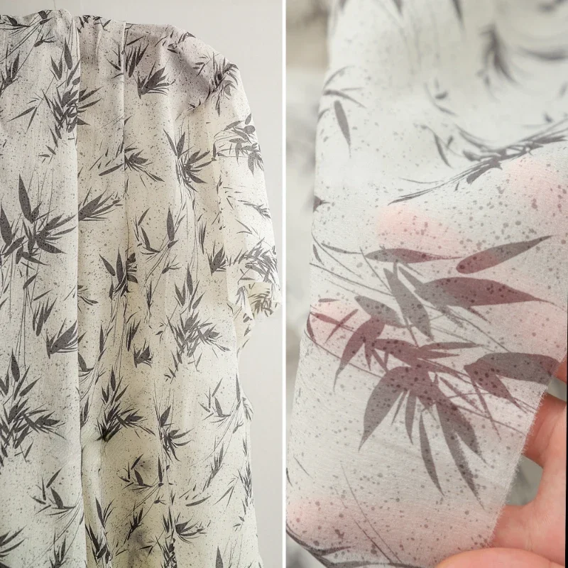 

Black Shoots Bamboo Branches Leaf Patterns Printing Dyeing Creasing Fashionable Shirts Dresses Clothing Designer Fabrics