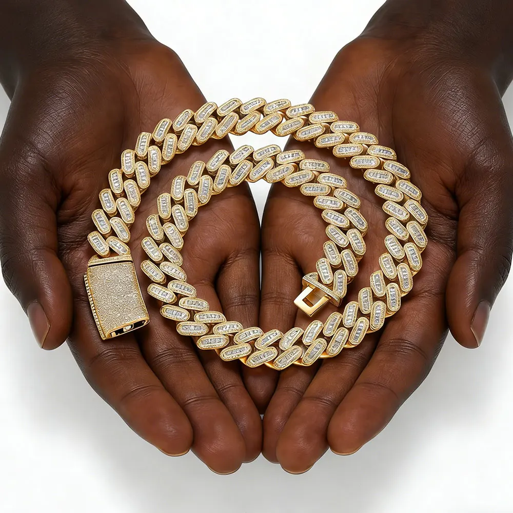 

Мужская цепь кубинского плетения 18 мм, сверхпрочная, в стиле хип-хоп, с прямоугольными бриллиантами, ювелирное изделие из цельной латуни, полностью покрытое цирконом, в стиле Майами