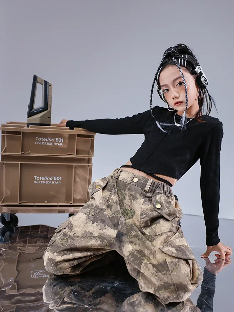 ملابس Kpop Hip Hop بدلة موحدة مموهة للفتيات والأطفال ملابس رقص الجاز