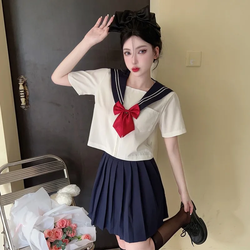 2023 Japanese Style S-2xl Student Girls School Uniforms Girls Navy Costume Women Sexy Navy Jk Suit Sailor Blouse Pleated Skirt