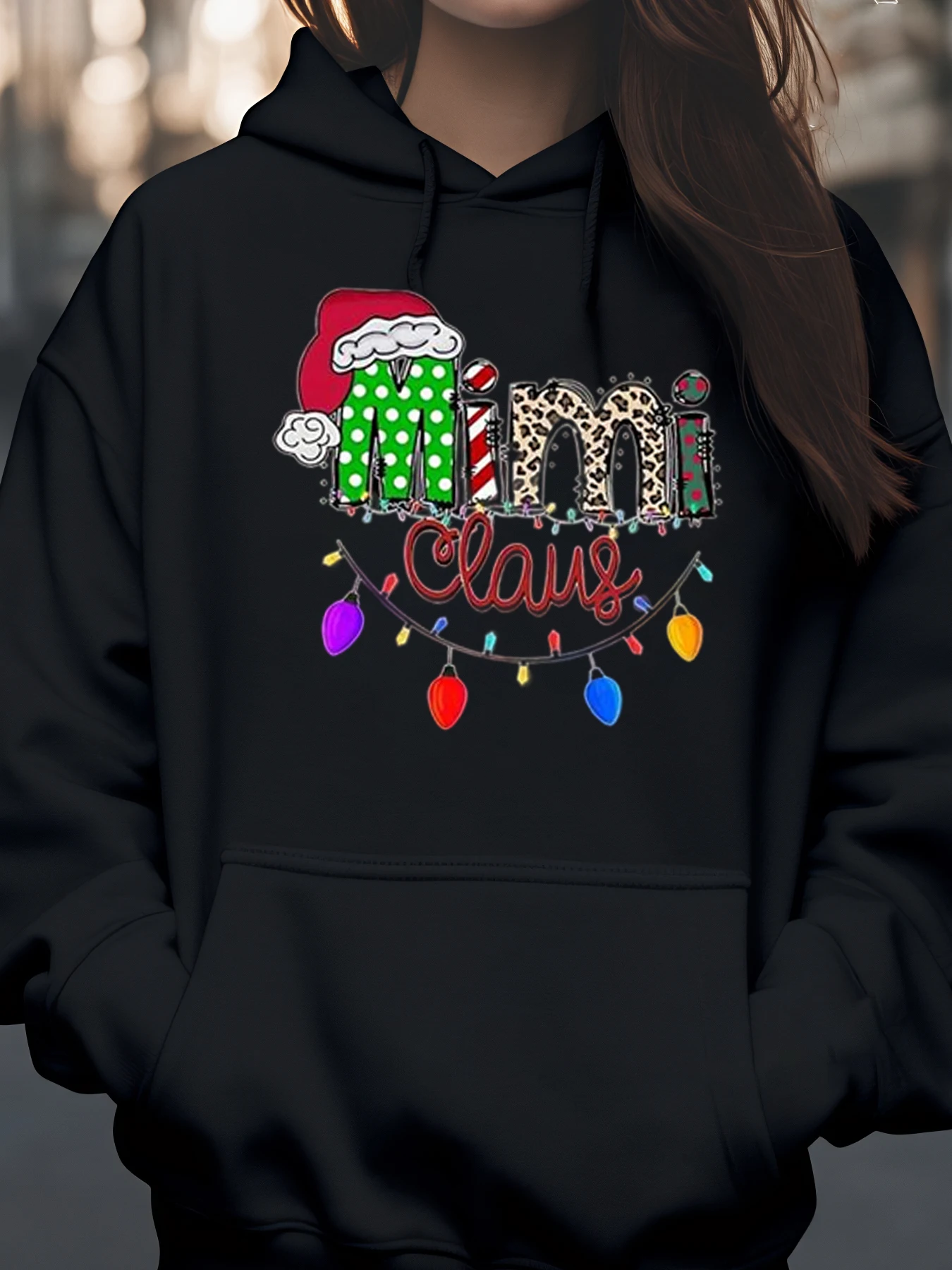 Mimi Claus Christmas Print Hoodie Holiday Gift Women's Casual Wear