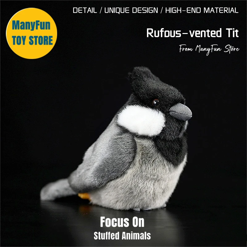 

Black-crested Titmouse Plush Toy Rufous-vented Tit Peluche Chickadee Plushie Lifelike Birds Stuffed Animals Simulation Doll Toy