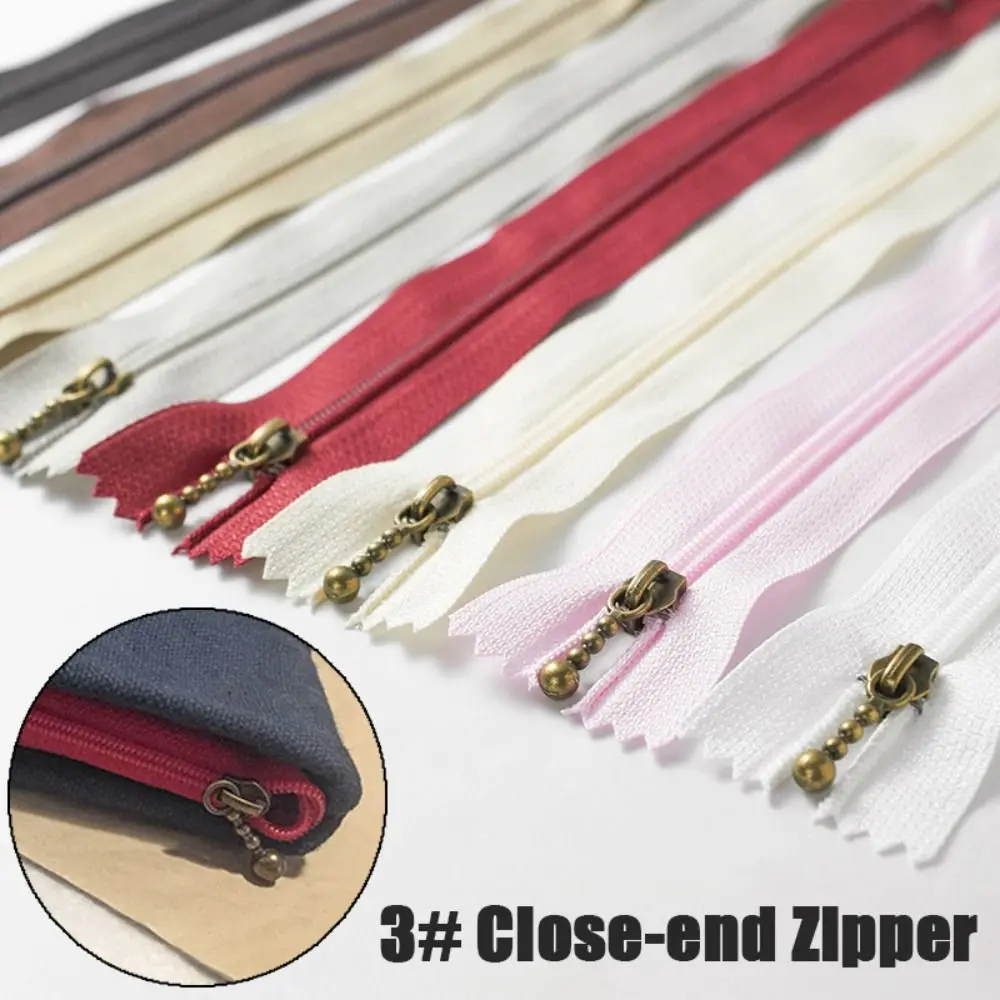 10Pcs Bag Parts Bronze 3# Close-end Zip Replacement Craft Round Bead Modeling Zipper Handmade Zip Fastener