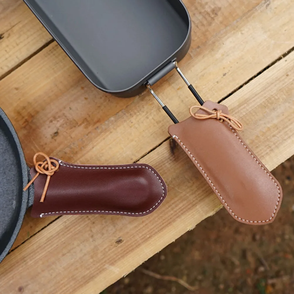 PU Leather Frying Pan Handle Lightweight Handle Protective Cover Wear-resistant Cover Anti Scald Protective Sleeve Outdoor Tools