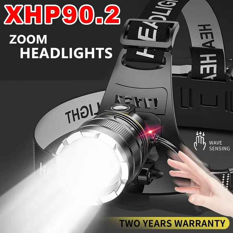 30000LM Upgrade Headlamp Sensor XHP90 Fishing Headlight 18650 Battery Flashlight USB Rechargeable Head Lights Torch Lantern