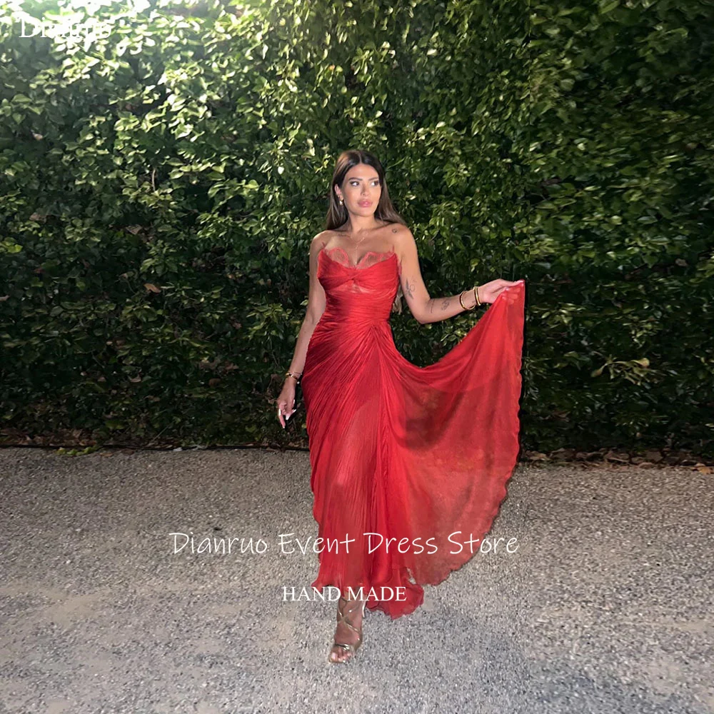 

Dianruo Sleeveless Red Ruched Evening Dress Floor Length Sweetheart Party Gown Elegant Chiffon Dresses For Women 2025 Customized