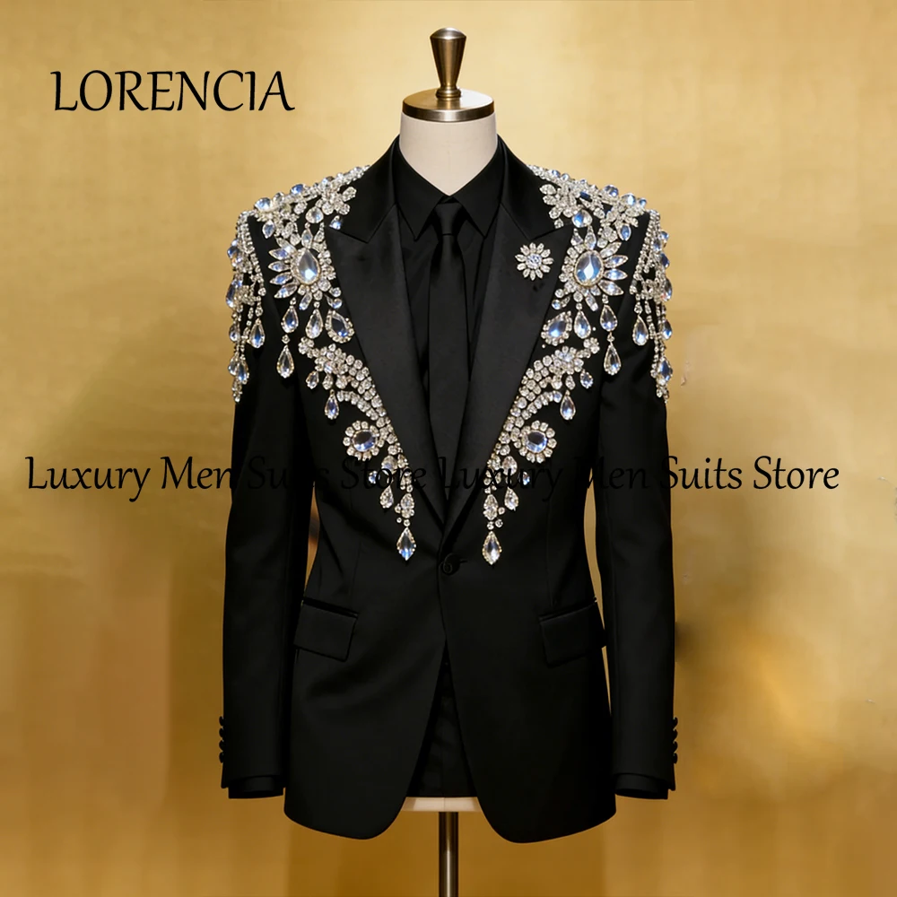 

Shiny Crystal Suits for Male 2 Pieces Jewelry Tuxedos Set Evening Party Groom Outfit Customized Blazer Pants trajes para hombre