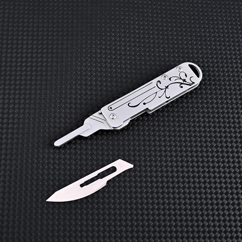 Stainless Steel Quick-opening Folding Knife Utility Knife Mini Folding Keychain Scalpel EDC Courier Opening Knifves 10 Blades