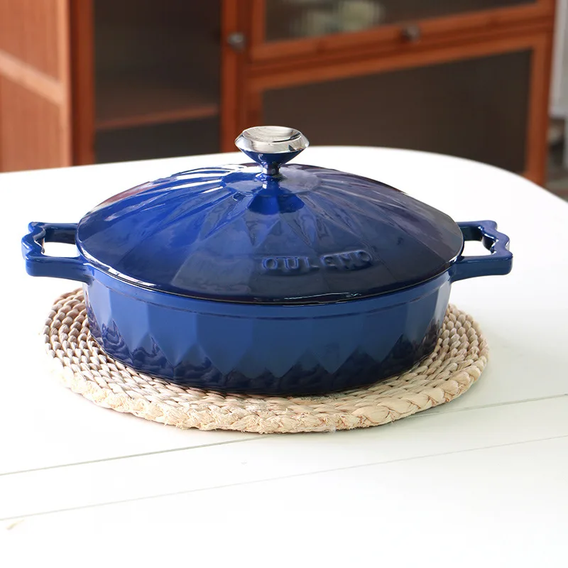 Seafood Enamel Cast Iron Stew Hot Pot Shabu Large Flat Bottom Multipurpose Hot Pot