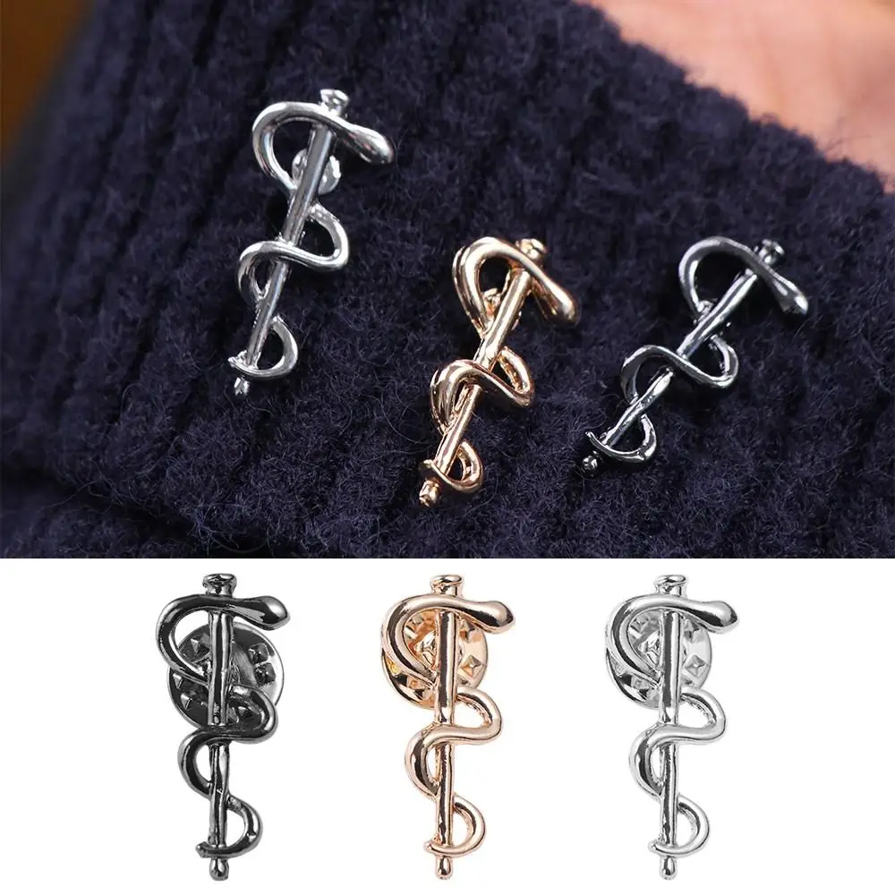 Cartoon Black/Gold/Silver Magic Snake Stick Brooch Toroidal Line Electroplated Metal Badge Party