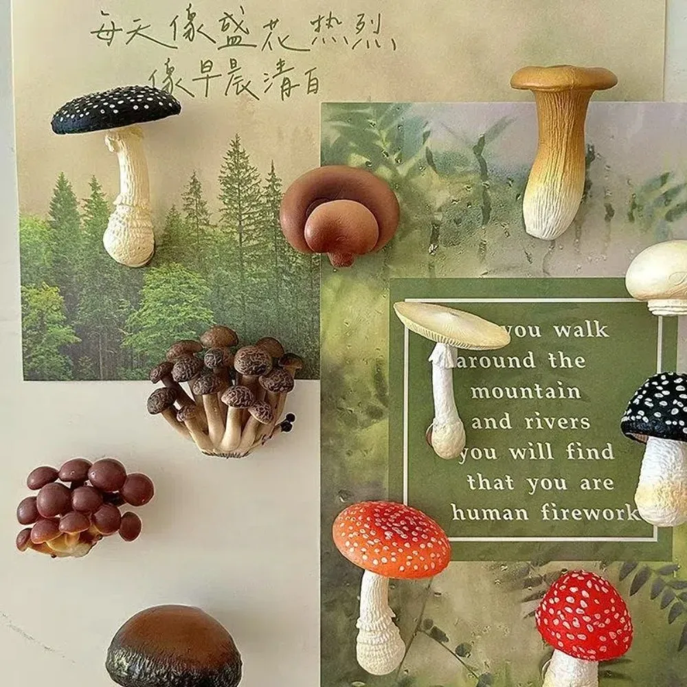 Cute Simulated Mushroom Fridge Magnets 3D Creative Refrigerator Magnets Cartoon Resin Fridge Decor Home Decoration